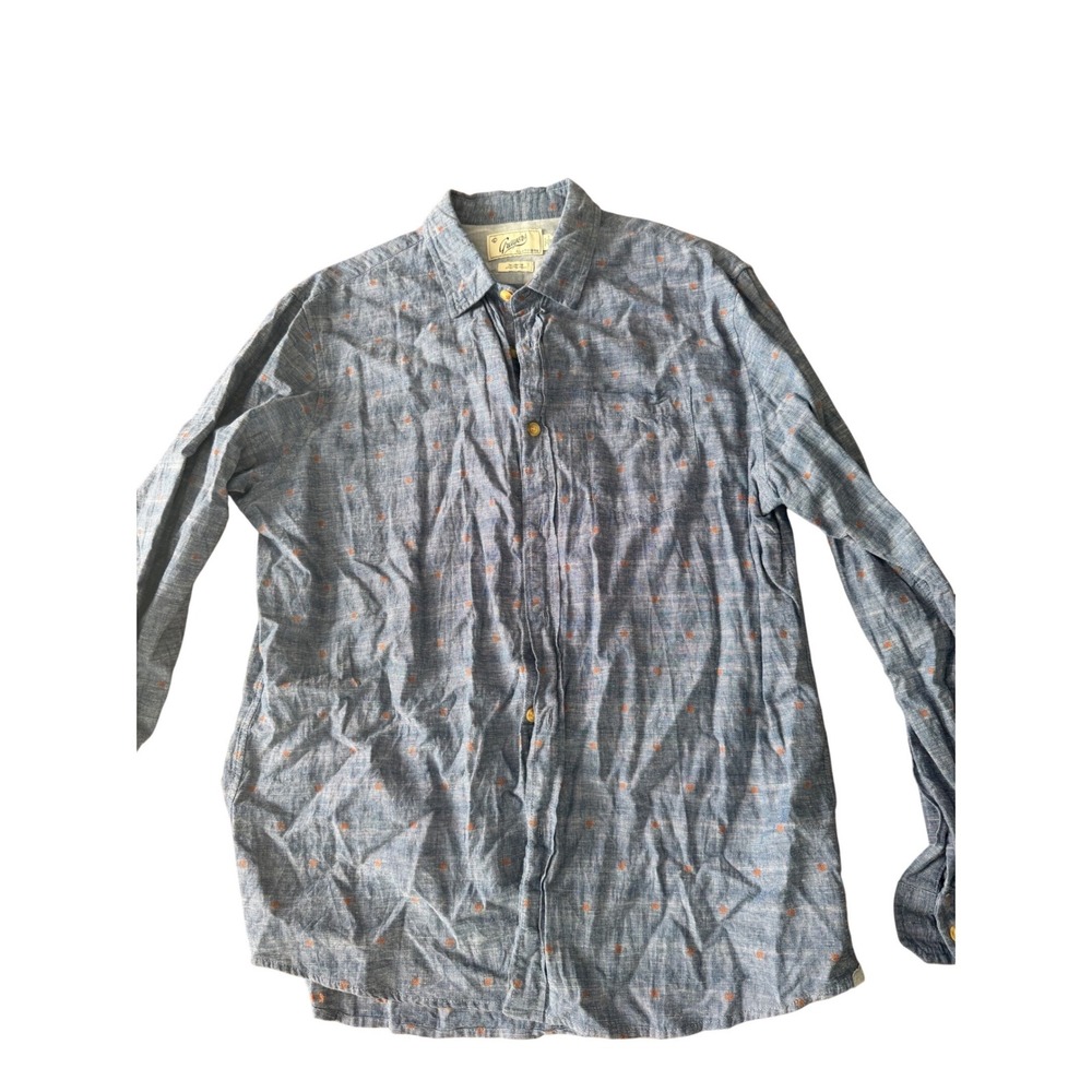 Grayers Mens Large Blue Linen Cotton Blend Dotted Long Sleeve Button Down Shirt
